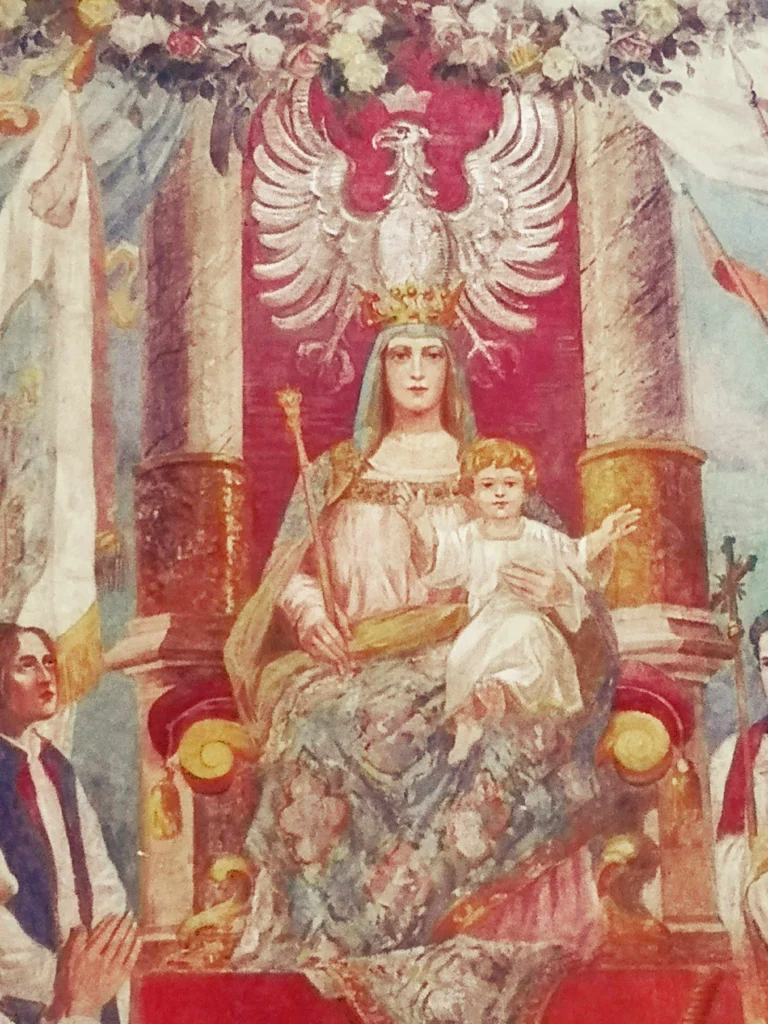 Obraz "Hołd składany Matce Bożej Królowej Korony Polskiej" w&nbsp;kolegiacie w&nbsp;Jarosławiu.